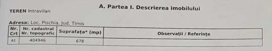 Teren de 678 mp, în Pișchia