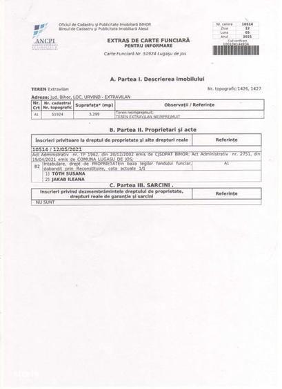 Teren de 3299 mp, în Lugașu de Jos