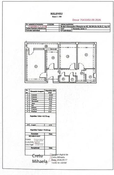 Apartament cu 3 camere decomandat în Berceni