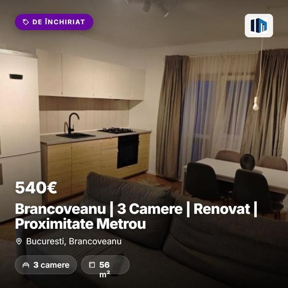 Apartament cu 3 camere decomandat, mobilat în Brâncoveanu