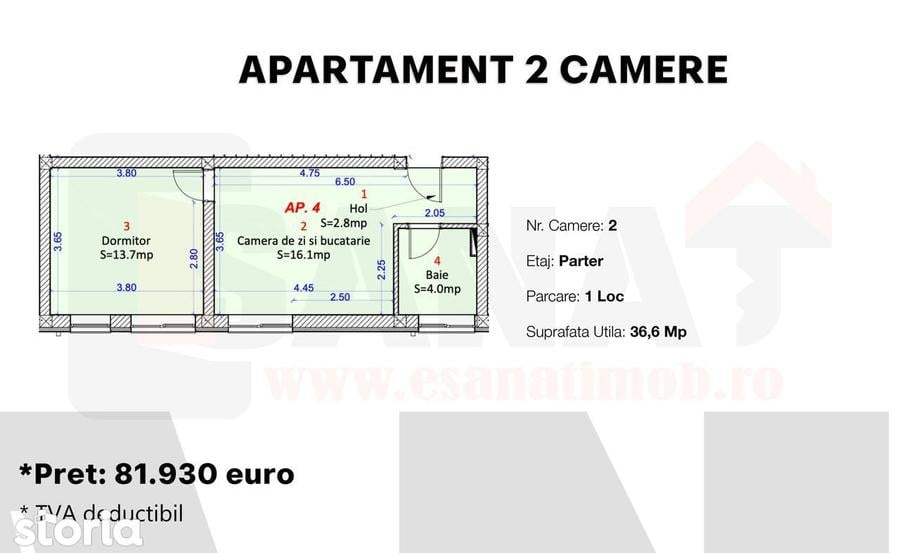 Apartament cu 2 camere în Central