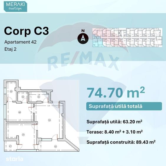 Apartament cu 3 camere în Nord
