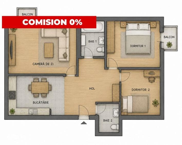 Apartament cu 3 camere în Zorilor
