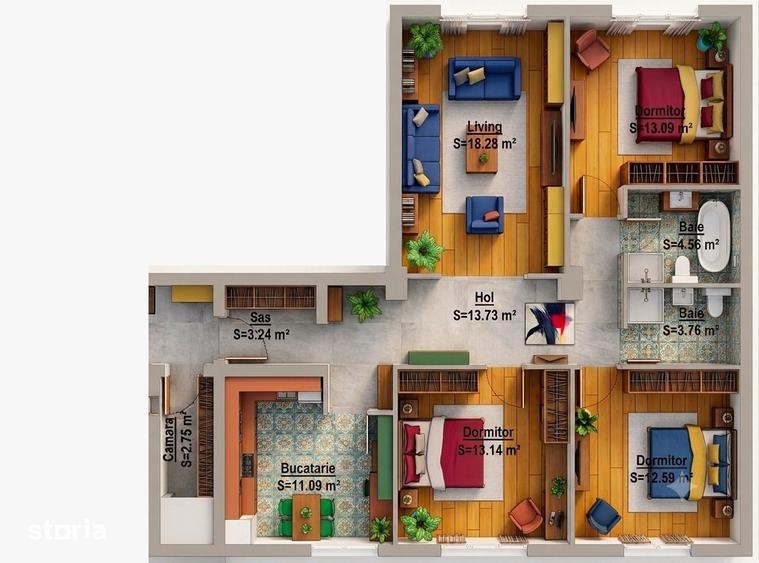 Apartament cu 4 camere, mobilat în Ultracentral