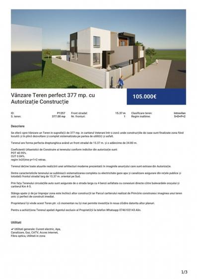 Teren Construcții de 377 mp, în Km 4-5