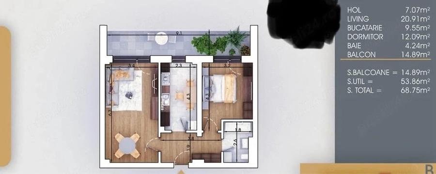 Apartament cu 2 camere decomandat în Titan