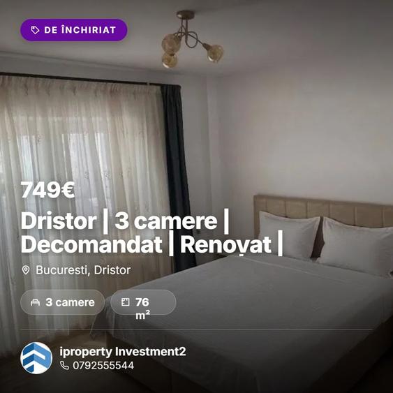 Apartament cu 3 camere decomandat, mobilat în Dristor