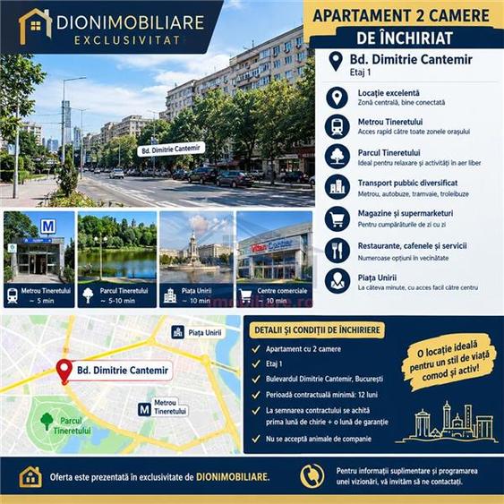 Apartament cu 2 camere decomandat, mobilat în Cantemir