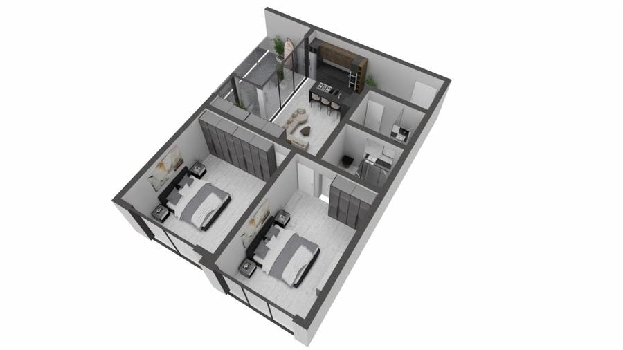 Apartament cu 3 camere semidecomandat în Nord