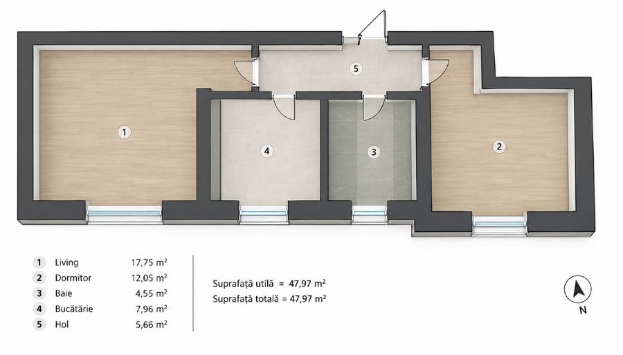 Apartament cu 2 camere decomandat, mobilat în Central