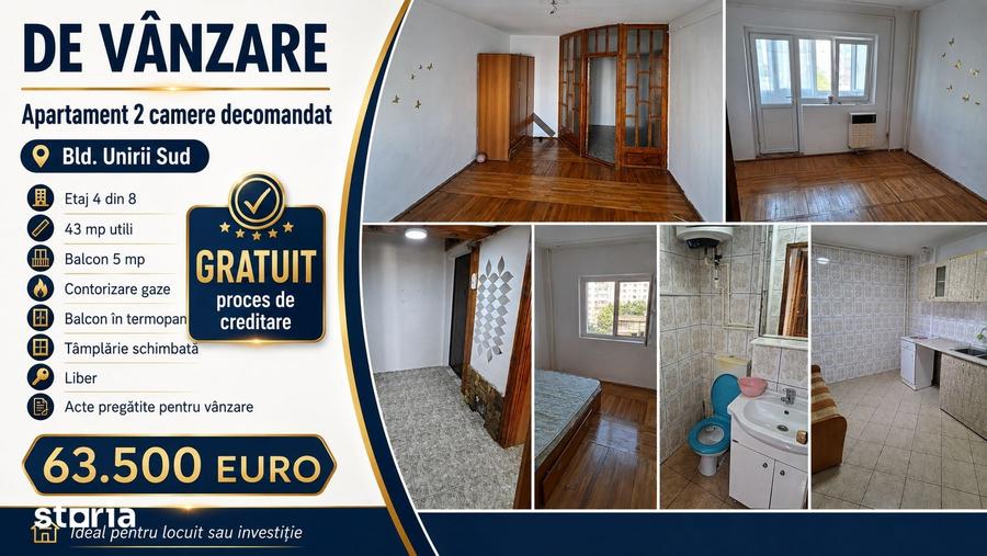 Apartament cu 2 camere decomandat în Unirii Sud