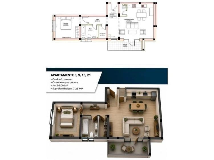 Apartament cu 2 camere în Livezeni