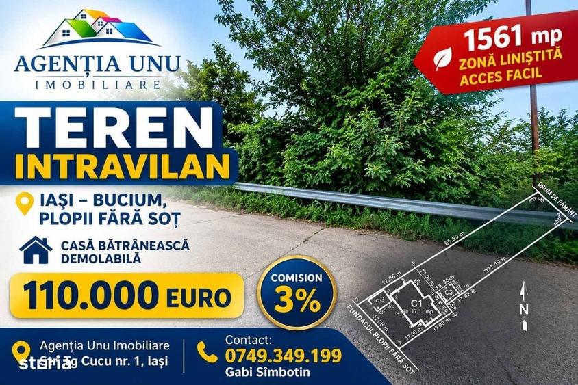 Teren intravilan Iasi 1.561 mp Bucium Plopii fara Sot la 2 drumuri - 1