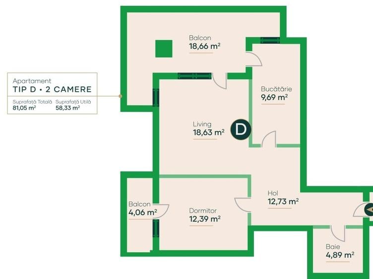 Apartament 2 camere decomandat, 81 mp, FINALIZAT, bloc NOU in oras - Podu Ros - 2
