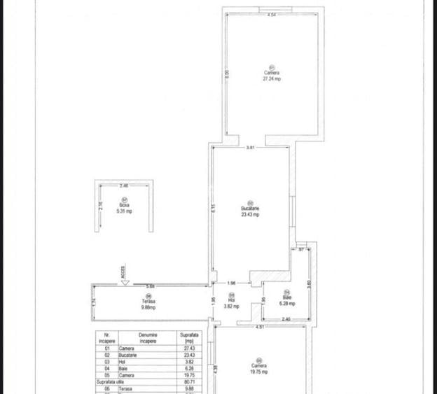 Apartament 3 camere, 80 mp, terasa ?i boxa zona isto