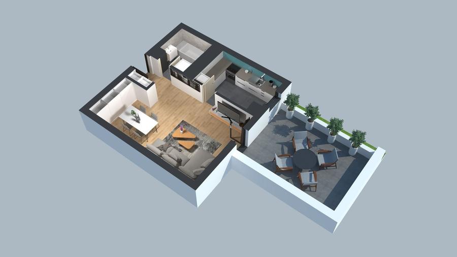 Apartament tip studio cu bucatarie inchisa si terasa- Comision 0 - 5