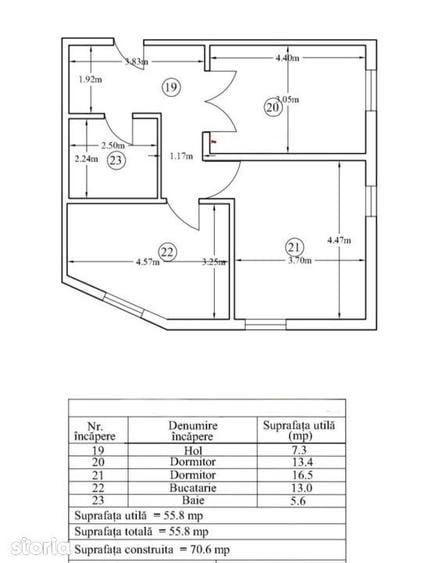 Apartament cu 3 camere, suprafata utilp 55,8mp , zona Center - 1