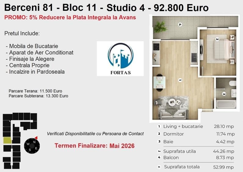Studio spatios Aproape de Metrou! Ultimele unitati disponibile!Comision 0% - 7