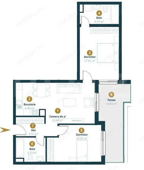 Apartament 3 camere, orientare S-V , etaj intermediar, zona Intre Lacuri - 2