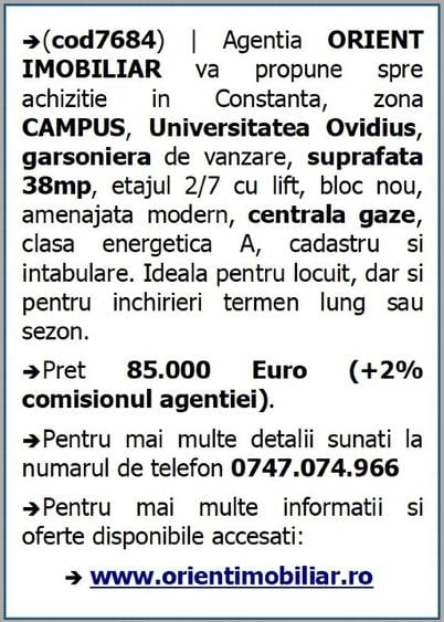 Garsonieră semidecomandată în Tomis Nord