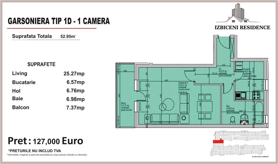 Garsoniera TIP D in complex Izbiceni Residence - 2