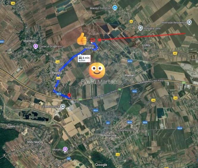Teren intravilan de vanzare 4,445 mp Km 30-A1/ Icoana / Ulmi