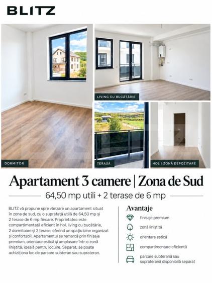 Apartament cu 3 camere semidecomandat în Sud