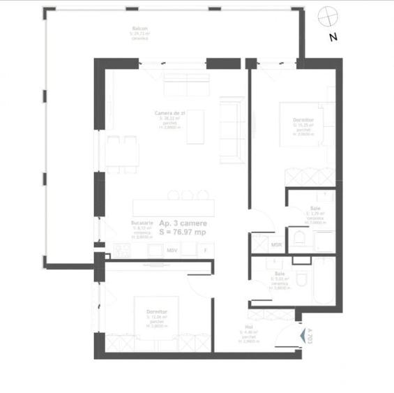 Apartament 3 Camere Semifinisat De Vanzare | Soporului Iulius Mall | B - 1