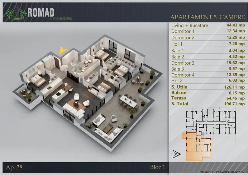 Penthouse cu 5 camere semidecomandat în Theodor Pallady
