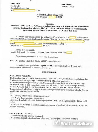 Teren Salicea, asfalt, utilitati, Certificat de Urbanism, 800 mp, 12,3m x 65m - 4