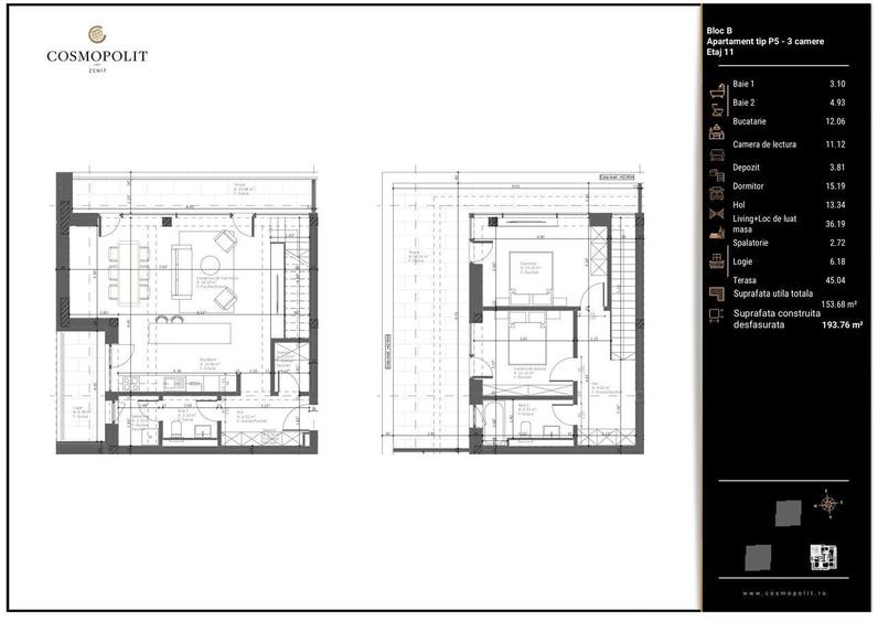 Apartament 3 camere Cosmopolit Zenit | Bloc B - etaj 11 - 3
