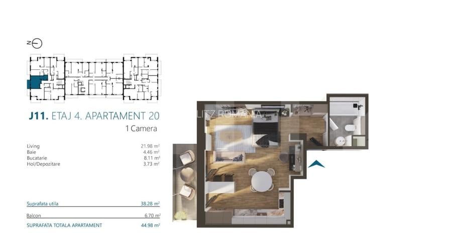 Apartament o camera, 40 mp, etajul 4, zona Elite