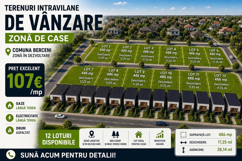 Teren  de vânzare – comuna Berceni, zonă de case - 1