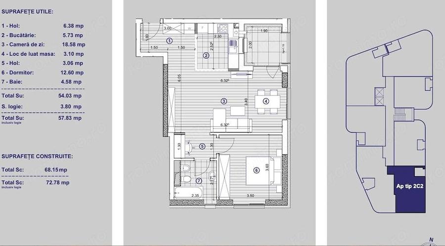 De vanzare apartament cu 2 camere, etaj 6, zona Torontalului X City Tower 4 - 7