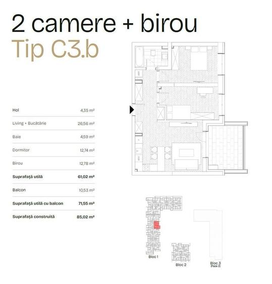 De Vanzare Apartament 2 camere + birou + terasa 21.8mp, Bdul Ghencea - 1