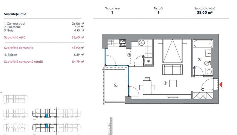 Garsoniera Spatioasa + balcon/ Hils Titanium Faza 2 / 5 min Metrou /Co - 1