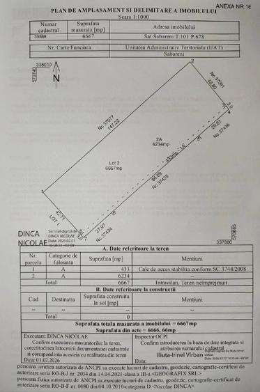 Teren de 6667 mp, în Săbăreni