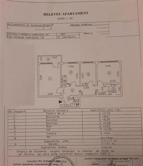 Apartament cu 3 camere decomandat în Viziru 1