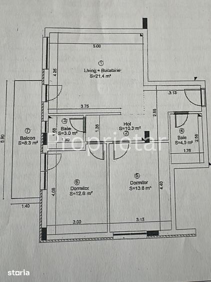 Apartament cu 3 camere în Florești