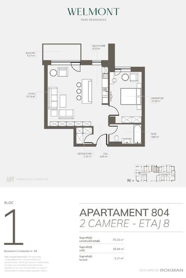 Apartament cu 2 camere decomandat în Bartolomeu