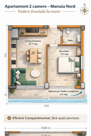Apartament cu 2 camere decomandat, mobilat în Nord