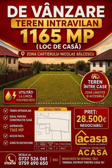 Teren de 1165 mp, în Central