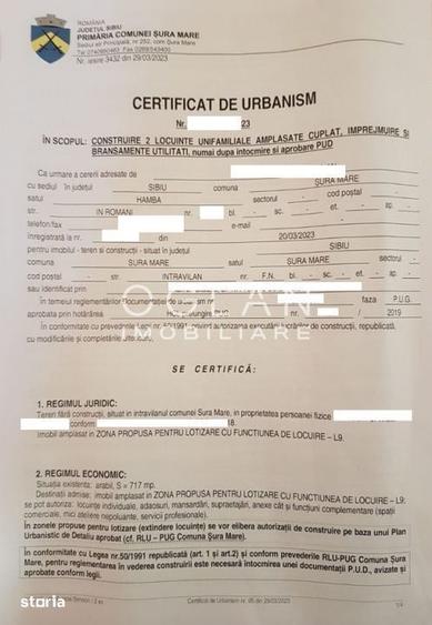 Teren de 717 mp, în Hamba