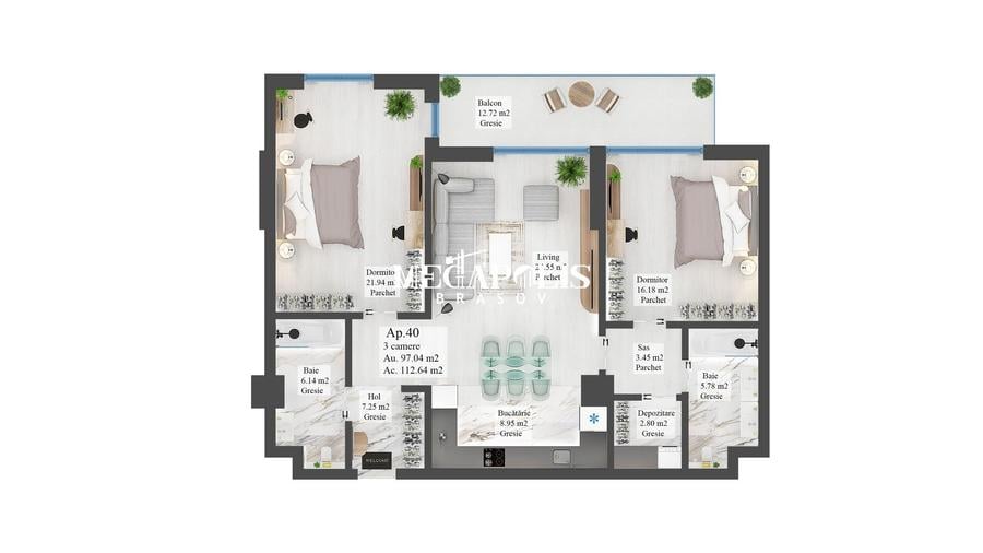 Apartament cu 3 camere în Calea București