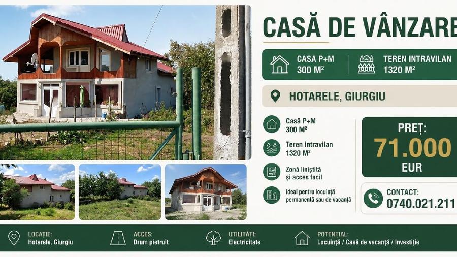 Casă individuală cu 3 camere cu Teren 1320 Mp în Hotarele