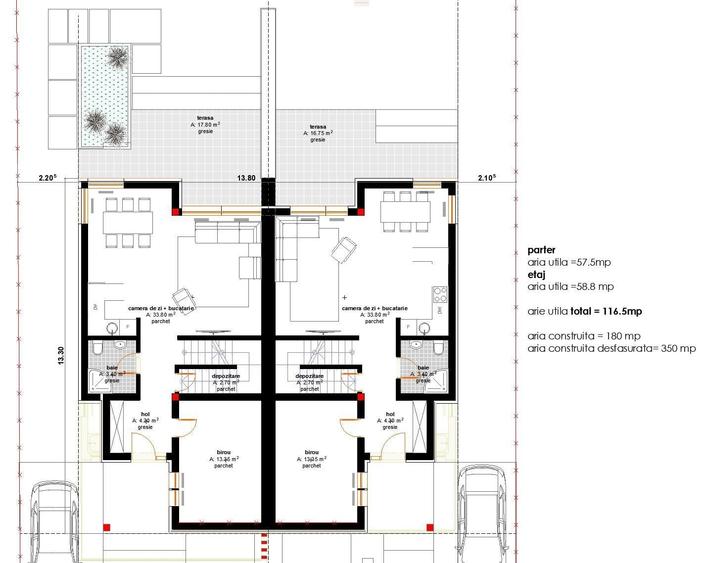 Duplex cu 5 camere cu Canalizare în Aeroport