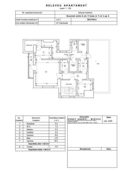 Apartament cu 2 camere semidecomandat în Centrul Civic