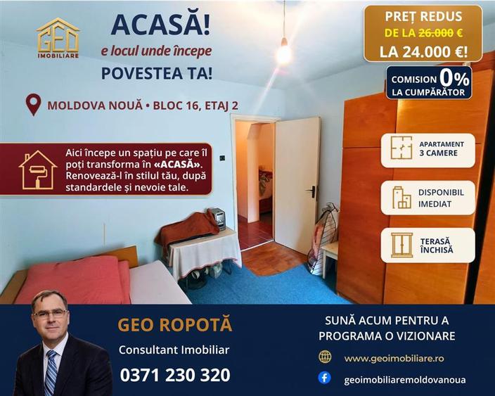 Apartament 3 camere etaj 2 in Moldova Noua - 1