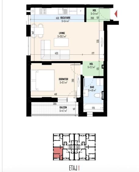 Apartament cu 2 camere în Est