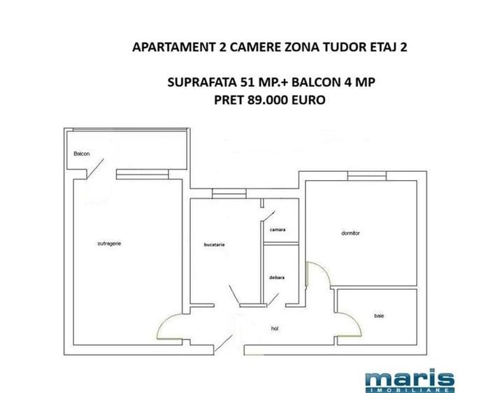 Apartament cu 2 camere decomandat, mobilat în Tudor Vladimirescu